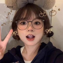 Zonnebrilmonturen Korea Ronde Thee Brilmontuur Vrouwen Geen Make-up Mode Anti-blauw Mannen Contrasterende Leuke Decoratieve Brillen
