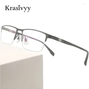 Gafas de sol marcos Krasivyy Pure Titanium Gafas Frame Men Estilo de negocio Diseño Semi-Rim Eyewear Male Korean Square Eyeglass
