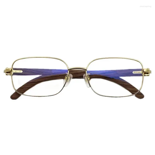 Marcos de gafas de sol Lux Hombres Gafas ópticas Marco de metal ligero Fullrim Bisagra elástica Pierna de madera 55-18-140 para gafas graduadas