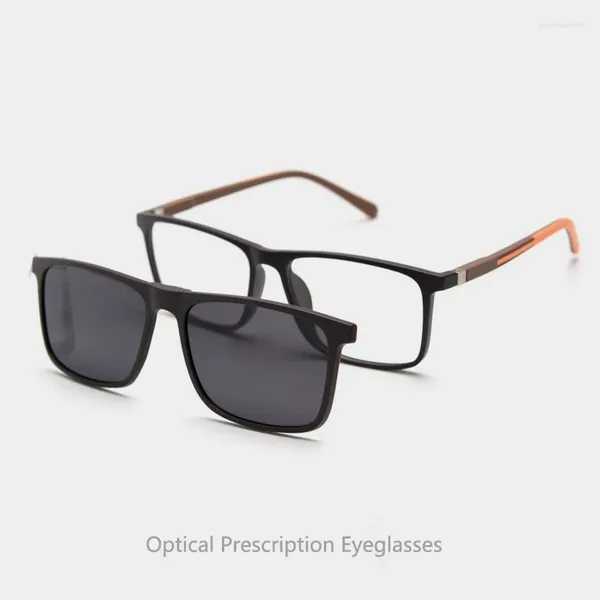 Gafas de sol Marcos Magnético Clip-on Polarizado Tamaño grande Anteojos Hombre TR90 Cuadrado Marco negro Gafas graduadas ópticas Mujer