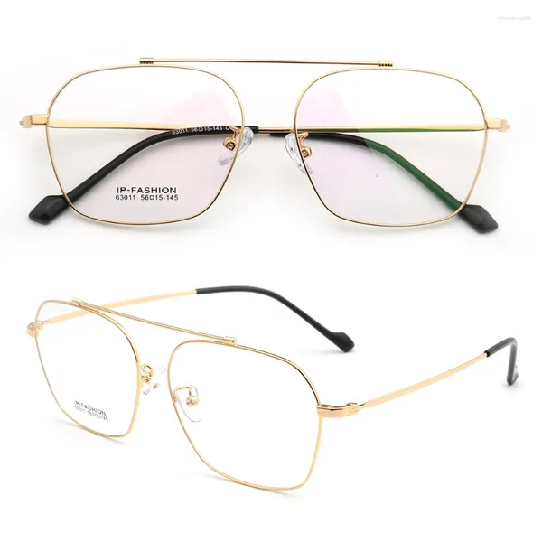 Lunettes de soleil Cadres Hommes 80's Rétro Optique Métal Lunettes Pour Lunettes Carrées Vintage Prescription Lunettes Double Pont Or