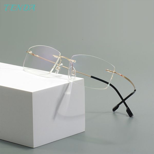 Monturas de gafas de sol Hombres Mujeres Gafas Super Flex y Gafas sin montura de metal con memoria ligera para lentes de miopía Lectura progresiva 230704