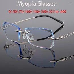 Zonnebrillen Frames Myopia Glazen Men -75/100/150/200/250/300/400/500/600 minus gradiënt Blue Tint Lens Randless Man Optic