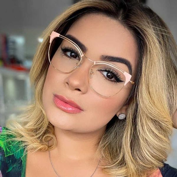 Lunettes de soleil Frames New Vintage Metal Cat Eye Eye Anti-Blue Eyeglass Women Fashion Optical Transparent Lunes FaMes Spectacles femelles OCULOS FEMININO T2201114