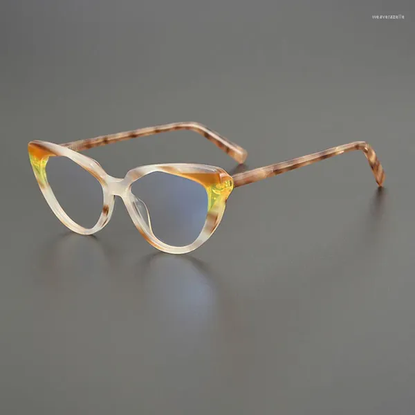 Lunettes de soleil Cadres Niche Rétro Cat-Eye Mode Lunettes Cadre Hommes et Femmes Visage Rond Personnalité Littéraire Designer Optique Prescription Glas