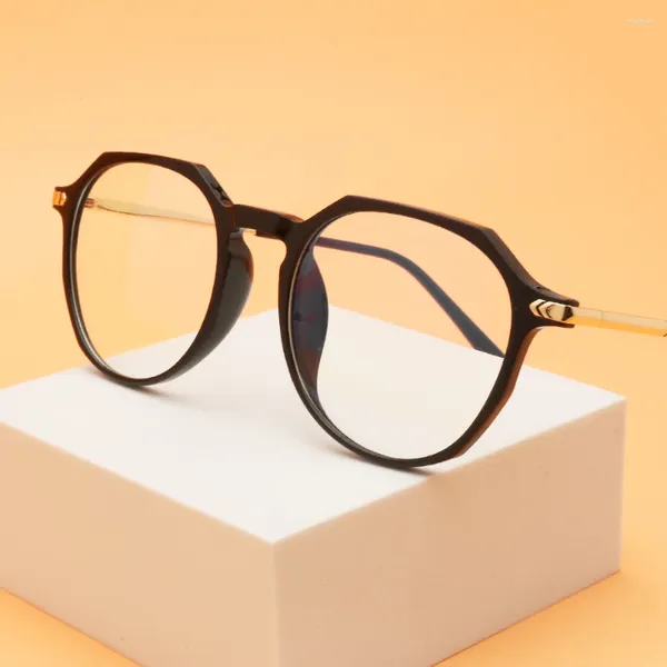 Lunettes de soleil Frames non ou verres optiques rond classiques TR pour femmes Designer Blue Light Blocking Eyeglasse Shelf Golden Oculos de Grau