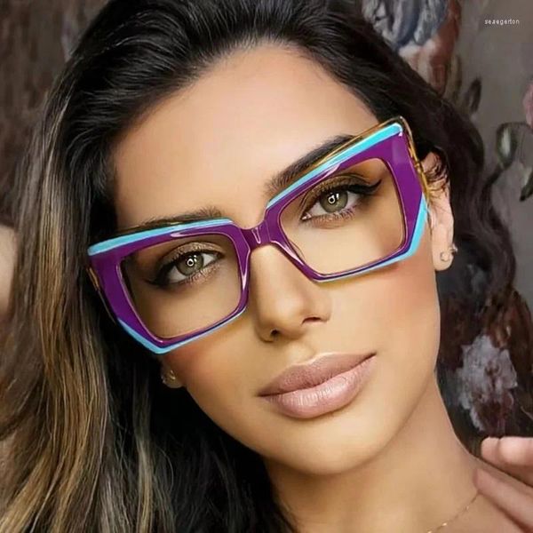 Lunettes de soleil Cadres PC Fashion Cat Eye Anti Blue Light Lunettes Femmes Optique Lunettes Irrégulière Patchwork Dames Ordinateur Gaming Verre 2024