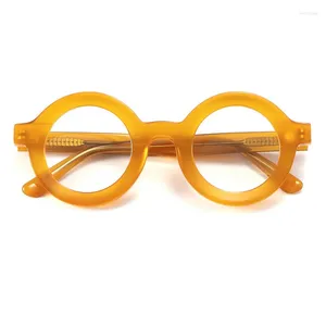 Zonnebrilmonturen Gepersonaliseerde Ronde Acetaat Geel Designer Bril Optische Steampunk High Street Brillen op sterkte voor Dames Heren