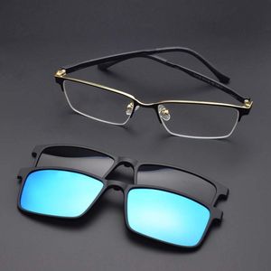 Zonnebrillen frames gepolariseerde magnetische mouw spiegel heren bruin myopia magneet adsorptie nacht visie clip op glazen frame dubbele kleur 230325