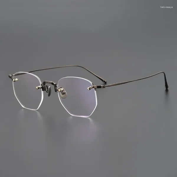 Lunettes de soleil Cadres Polygon Marque japonaise Lunettes sans monture Hommes Classique Prescription Pure Titanium Lunettes Femmes Or Argent Lunettes