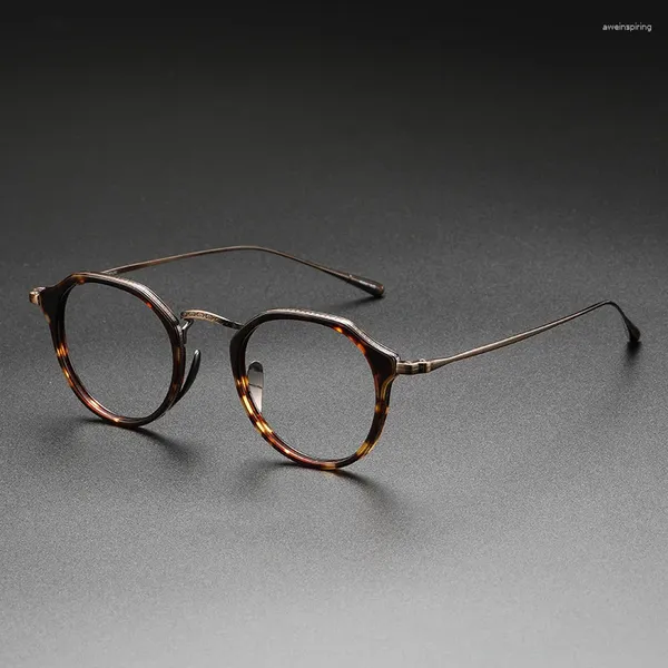 Monturas de gafas de sol poligonales para hombre, montura de gafas de acetato Vintage, marca Classiacl, estilo de diseñador japonés, gafas para miopía, 2024