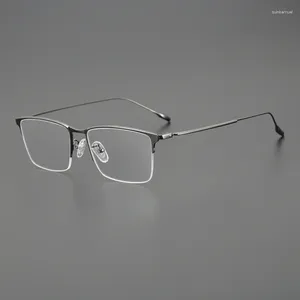 Lunettes de soleil Cadres Pure Titanium Business Hommes Lunettes Rectangle Semi Rimless Lunettes Cadre Mâle Ultraléger Optique Myopie Prescription