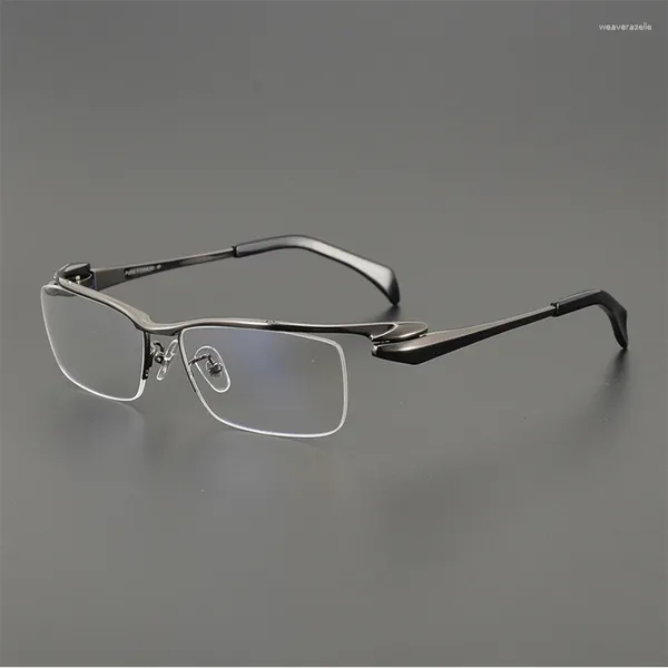 Monturas de gafas de sol de titanio puro para hombre, montura de gafas semisin montura para negocios, gafas ópticas medio sin marco, ultraligeras para hombre