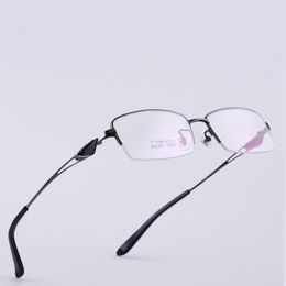 Armação de óculos de sol Armação de titânio puro Meia-óculos para miopia masculino Prescrição Óculos de design oco