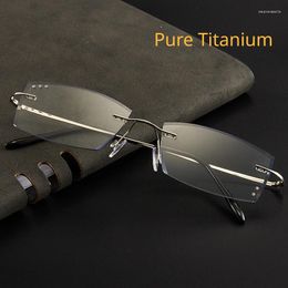 Monturas de gafas de sol Marco de gafas de titanio puro Unisex Anti-Luz Azul TR Sin montura Borde de corte de diamante Gafas planas Gafas de miopía