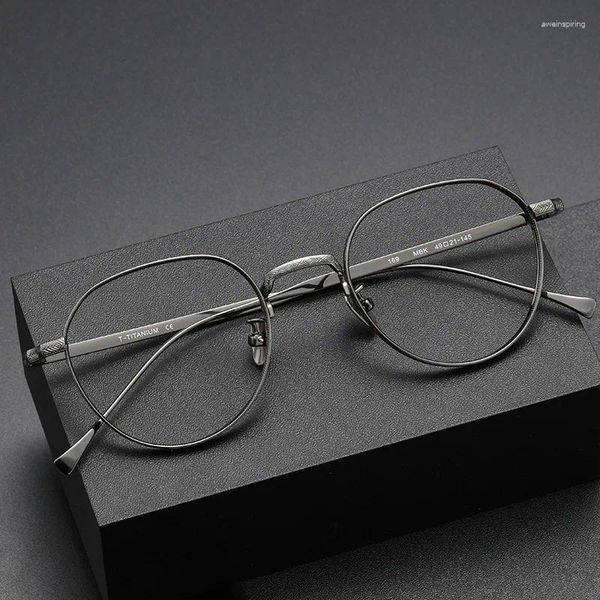 Monturas de gafas de sol de titanio puro para hombre y mujer, anteojos redondos Retro, lentes transparentes, gafas clásicas