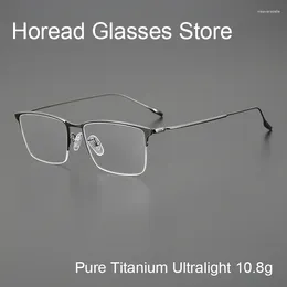 Sonnenbrillenrahmen aus reinem Titan, halbquadrat, für Männer, modisch, ultraleicht, optische Brillen, Markendesigner, einfaches Rezept