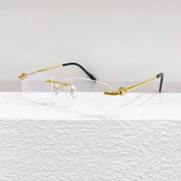 Monturas de gafas de sol de titanio puro, gafas sin montura de lujo para mujeres y hombres, gafas graduadas ópticas con muescas superiores, gafas cuadradas de plata y oro