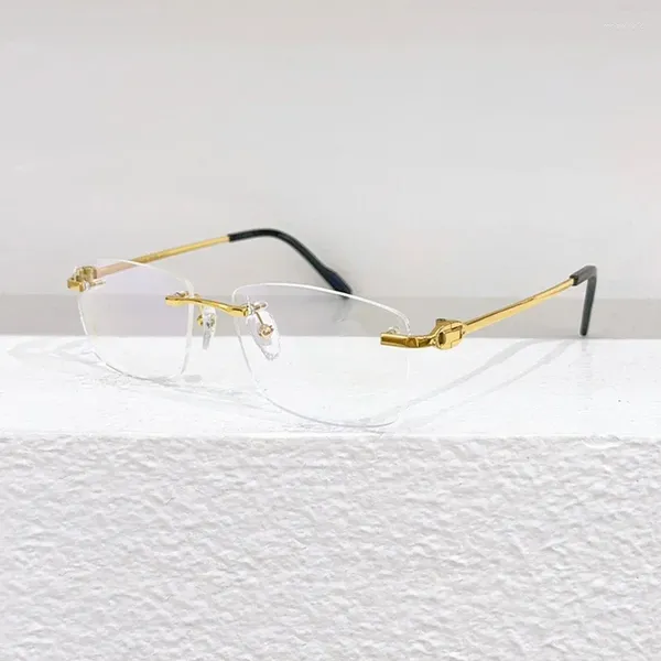 Lunettes de soleil Cadres Pure Titanium Luxe Lunettes sans monture Femmes et hommes Prescription Optique Lunettes de vue haut de gamme Square Silver Gold Lunettes