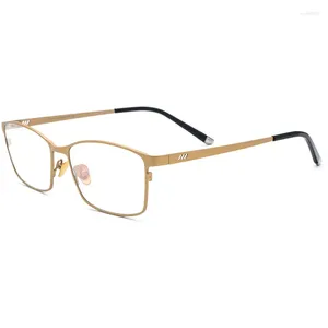 Monturas de gafas de sol Marco de gafas rectangulares de titanio puro para hombre Lentes ópticas de moda ultraligeras Lente plana de medio marco para mujer