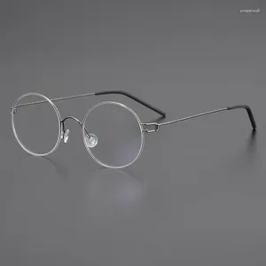 Zonnebrilmonturen Puur Titanium Retro Ronde Optische Brilmontuur Voor Mannen Ultralight Schroefloze Bijziendheid Brillen Vrouwen Koreaanse Vintage