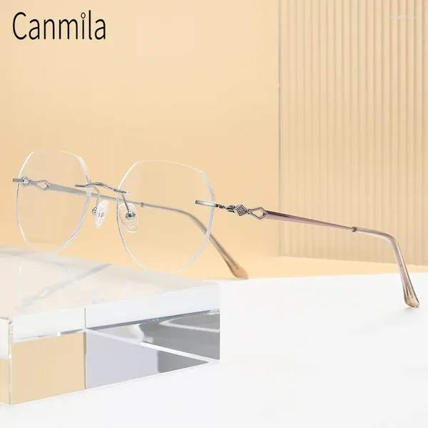 Lunettes de soleil Cadres Pure Titanium Rimless Optique Lunettes Cadre Classique Femmes Vintage Luxe Ovale Lunettes Ultralégères Prescription Lunettes