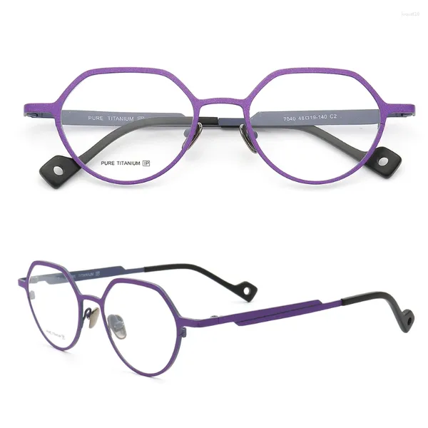 Gafas de sol marcos Pure Titanium Mujeres geométricas ópticas ópticas Men marco de anteojos de gafas en forma de diamantes de moda Rx Purple rosa