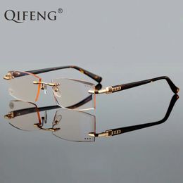 Marcos de gafas de sol QIFENG Gafas de lectura Hombres Mujeres Corte de diamante Dioptrías sin montura Presbicia Mujer Gafas masculinas 1 0 1 5 2 0 2 5 3 0 QF291 231130