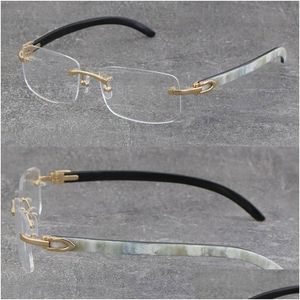 Lunettes de soleil Cadres Qualité Blanc Intérieur Noir Buffalo Horn Cadre Homme Femme Optique Original Bois Lunettes 18K Or Lunettes Rimless 82 Dhnja