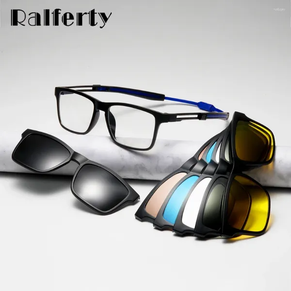 Lunettes de soleil Frames Ralferty Men Lunes Eyes Lunes Frame d'aimant optique Clip de sport Prescription Sport Femmes Blue Square Hanging Neck Eyeglass