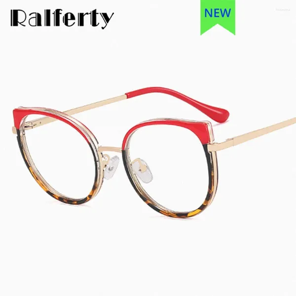 Marcos de gafas de sol Ralferty Twocolor Cat Eye Eyeglasses Frame Ladies Fashion Eyepiece Anti Blue Light Glasses Mujeres Ópticas Especificaciones