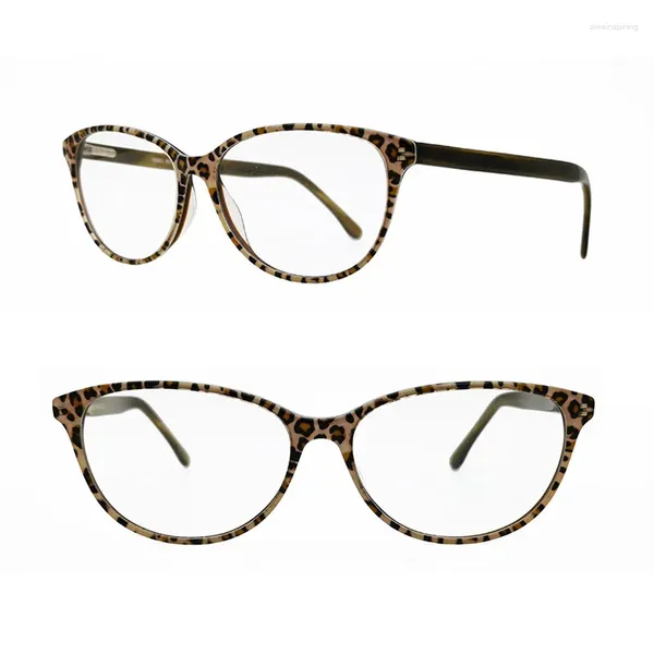 Marcos de gafas de sol Venta al por menor 18993 Borde completo Clásico Bisagra de resorte flexible Vintage Patrón de leopardo único Acetato óptico para damas