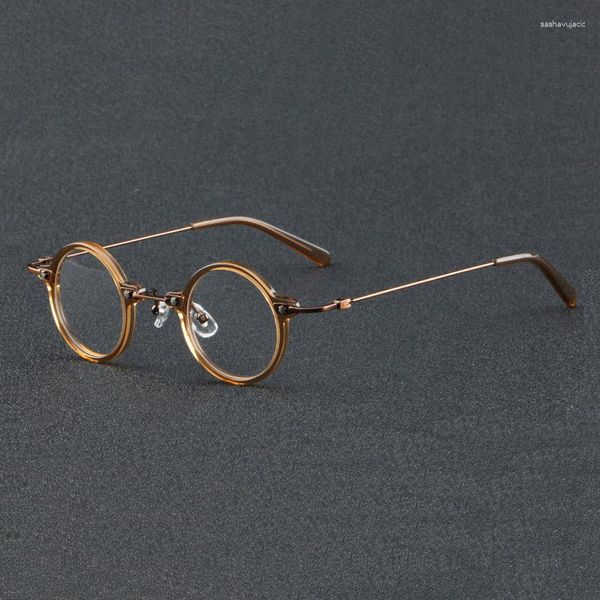 Monturas de gafas de sol Retro redondas de fibra de acetato, gafas graduadas para miopía para hombres, gafas de lectura ópticas marrones para mujeres, flor azul