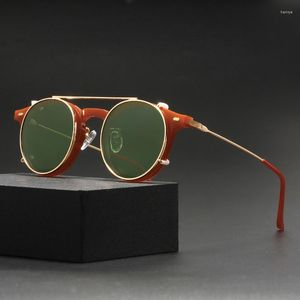 Zonnebril Frames Retro Ronde Clip Op Zonnebril Vrouw Party Steampunk Gepolariseerde Man TR90 Groene Driver Shade Dubbellaags Verwijderbaar