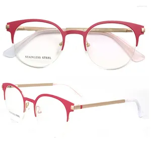 Lunettes de soleil Frames Retro Femmes Lunes Eye Cat Eyes pour le cadre de lunettes rondes en acier inoxydable Eyewear Red Metal Rx Spectacles blanc
