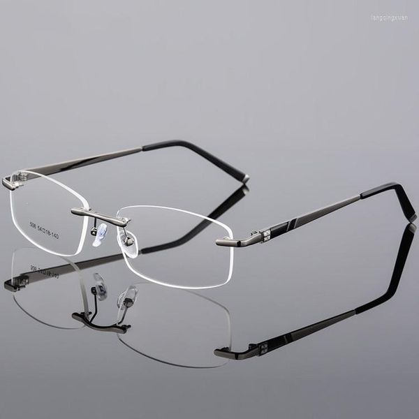 Monturas de gafas de sol sin montura de aleación óptica para hombres, ultraligeras, cuadradas, para miopía, con tornillo, para gafas, lentes recetados personalizados