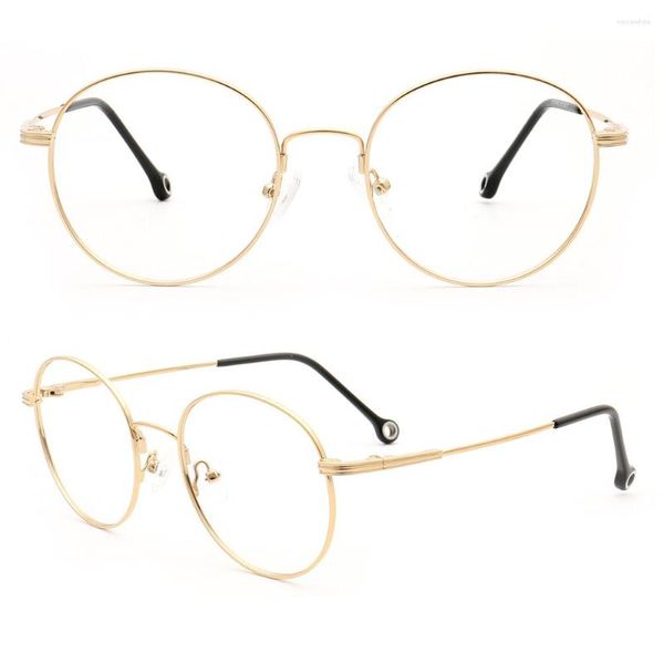 Monturas de gafas de sol redondas para hombre, gafas de Metal con memoria, gafas ópticas para mujer, gafas doradas ligeras y flexibles, clásicas