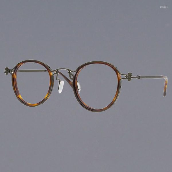 Marcos de gafas de sol Marco de gafas de titanio puro fino redondo para mujeres Estilo arcaico Gafas vintage Proceso de galvanoplastia Anteojos ópticos