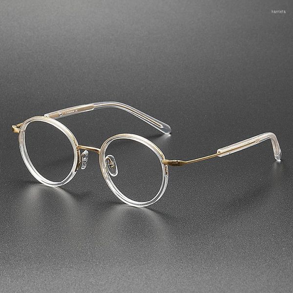 Monturas de gafas de sol redondas transparentes, montura de gafas para hombres y mujeres, gafas de titanio hechas a mano, gafas de lectura graduadas de acetato de diseñador