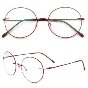 Monturas de gafas de sol redondas para mujer, gafas sin montura para hombre, gafas ópticas de Metal, gafas ligeras bonitas, gafas clásicas rojas Rx finas