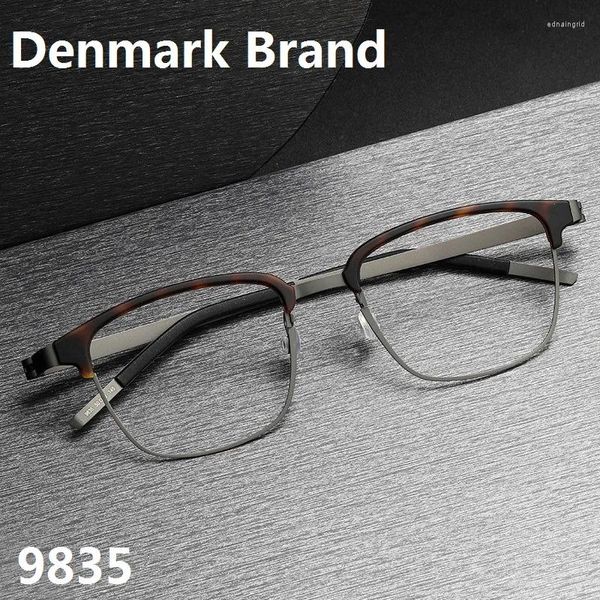 Marcos de gafas de sol Miopía sin tornillo Miopía 9835 Vintage Big Face Men Hecho a mano Titanio Fashion Fashion Eyeglasses ópticos Dinamarca Marca