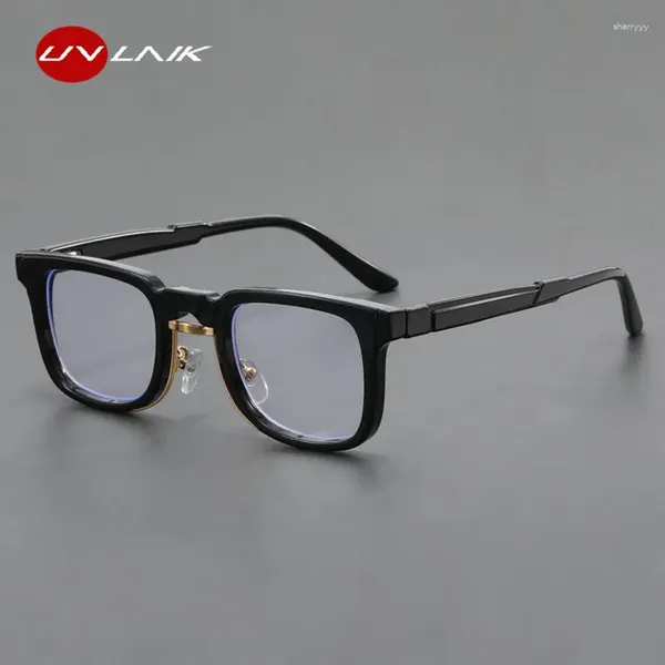 Lunettes de soleil Cadres Petit carré Myopie Lunettes optiques Cadre Grand visage pour hommes Femmes Anti Blue Light Lunettes Spring Jambes Lunettes noires