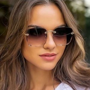 Zonnebril Frames Vierkante Vrouw Merk Designer Mode Randloze Gradiënt Zonnebril Shades Snijden Lens Dames Frameloze Brillen 230629