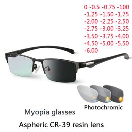 Zonnebrillen Frames Zon Pochromic Myopia -bril Optische mannen Student Afgewerkt Myopia brillen Recept glazen frame halve rand -1.0 -4.0 230302