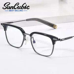 Lunettes de soleil Frames SUNBUBIC ACETATE Titanium Lunes Frame Men Vintage Square Prescription Embouts Femmes Spectacles Myopie Optical Eyewear