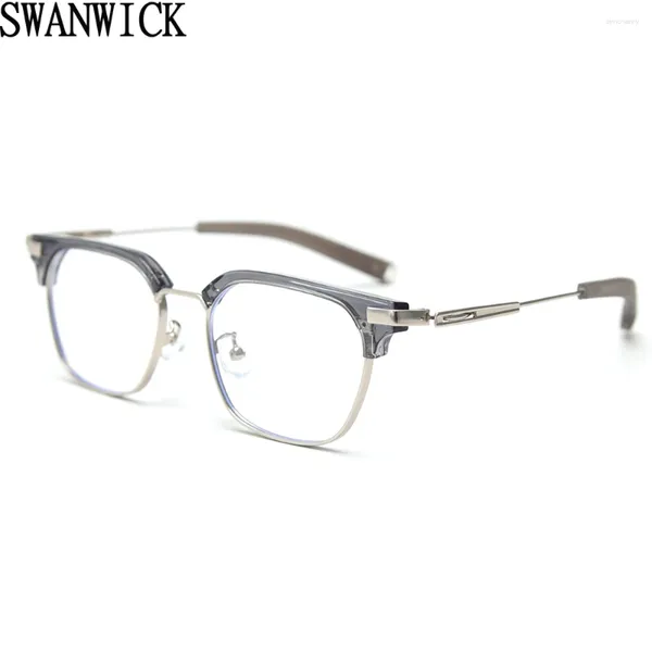 Lunettes de soleil Frames Swanwick Square Lunes pour femmes Tr90 Style coréen Half Metal Retro Frame Men Femme Black Grey Clear Lens Unisexe