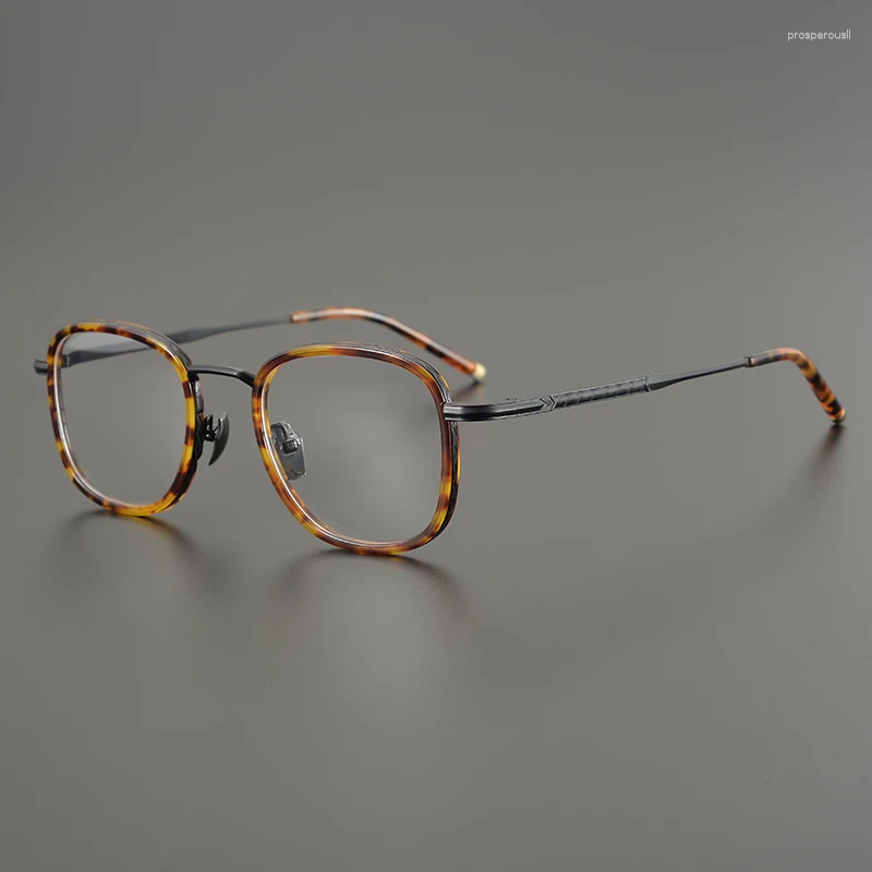 Óculos de sol quadros de acetato de titânio quadrado prescrição óculos quadro masculino feminino japonês artesanal vintage óculos