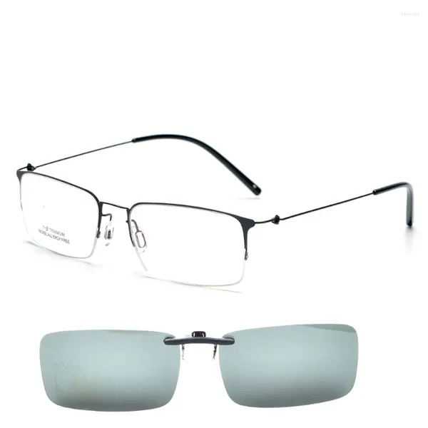 Marcos de gafas de sol Marco de gafas de titanio Hombres Polarizados Clip-on Gafas ópticas ligeras Oculos de Grau Espectáculo