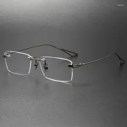 Marcos de gafas de sol Diseñador de calidad superior Hecho a mano Gafas de titanio sin montura Hombres Mujeres Lujo Vintage Rectángulo Gafas graduadas
