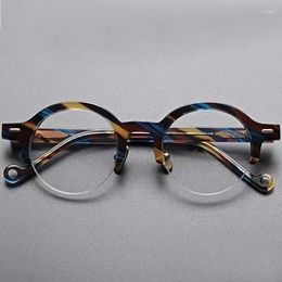 Montature per occhiali da sole Occhiali da vista rotondi retrò di alta qualità per uomo Donna Occhiali da vista semi-senza montatura in acetato vintage con montatura per metà ottica senza montatura